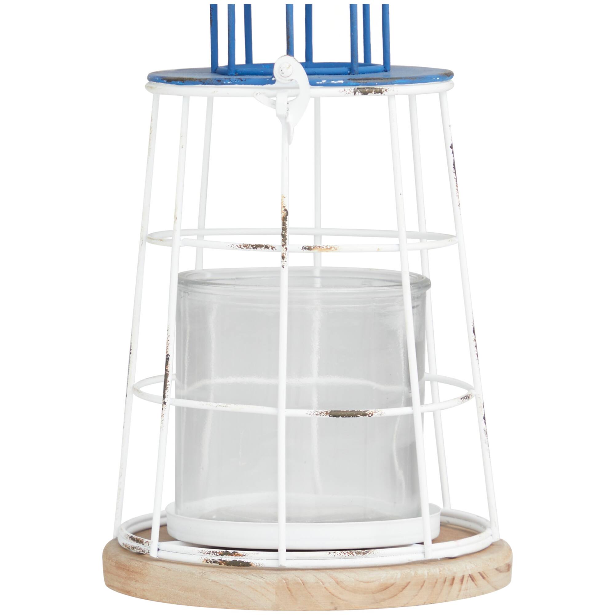 12" Blue Metal Distressed Decorative Light House Candle Lantern